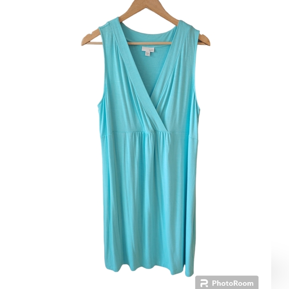 J. Jill Turquoise V-neck Sleeveless Dress Size Petite Large - Picture 1 of 5